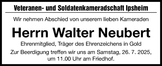 Traueranzeige von Walter Neubert von Neustadt/ Scheinfeld/ Uffenheim