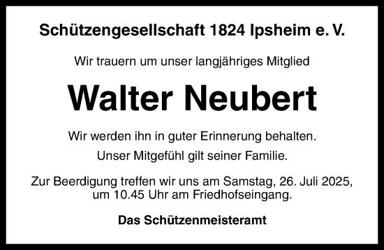 Traueranzeige von Walter Neubert von Neustadt/ Scheinfeld/ Uffenheim