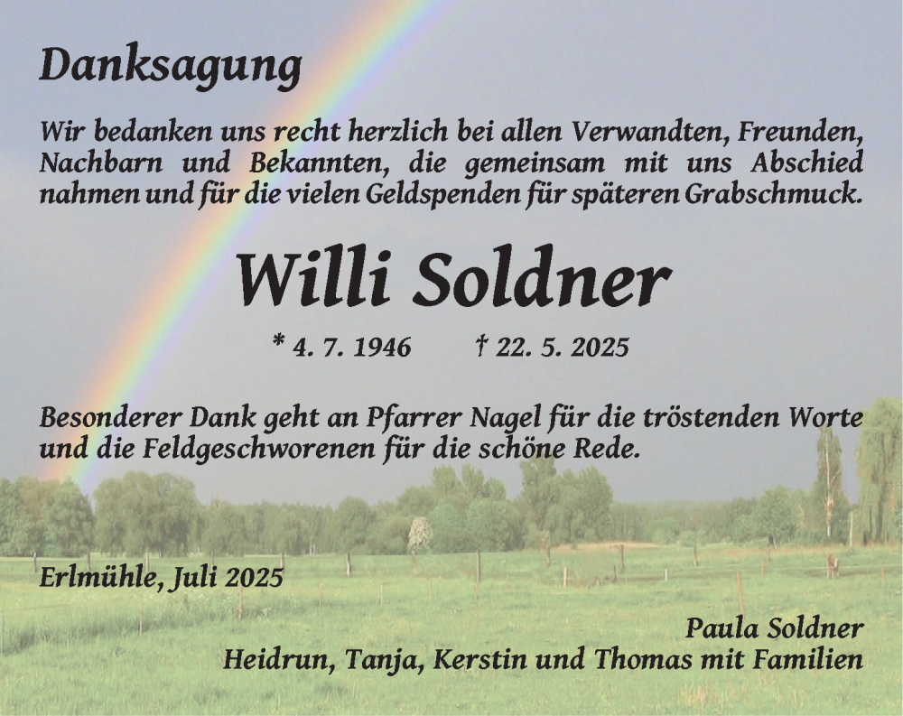  Traueranzeige für Willi Soldner vom 12.07.2025 aus Dinkelsbühl/ Feuchtwangen