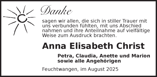 Traueranzeige von Anna Elisabeth Christ von Dinkelsbühl/ Feuchtwangen
