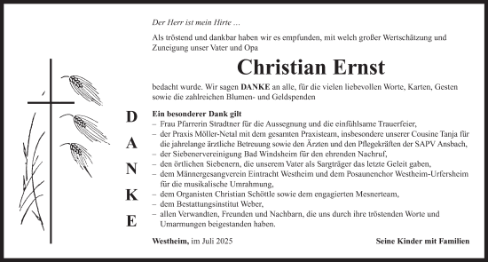 Traueranzeige von Christian Ernst von Neustadt/ Scheinfeld/ Uffenheim