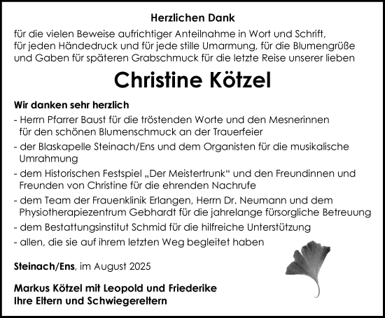 Traueranzeige von Christine Kötzel von Neustadt/ Scheinfeld/ Uffenheim