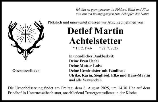 Traueranzeige von Detlef Martin Achtelstetter von Neustadt/ Scheinfeld/ Uffenheim