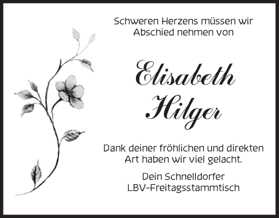 Traueranzeige von Elisabeth Hilger von Dinkelsbühl/ Feuchtwangen