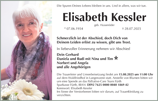 Traueranzeige von Elisabeth Kessler von Neustadt/ Scheinfeld/ Uffenheim