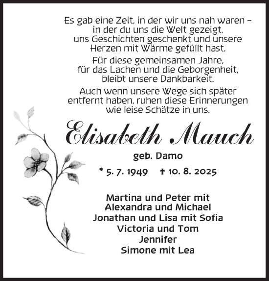 Traueranzeige von Elisabeth Mauch von Rothenburg