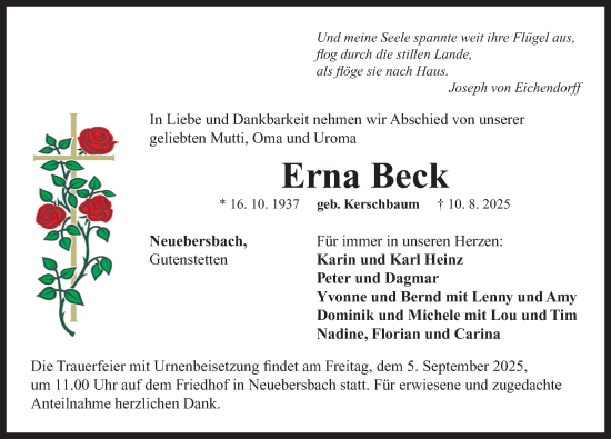 Traueranzeige von Erna Beck von Neustadt/ Scheinfeld/ Uffenheim