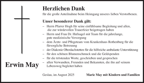 Traueranzeige von Erwin May von Rothenburg