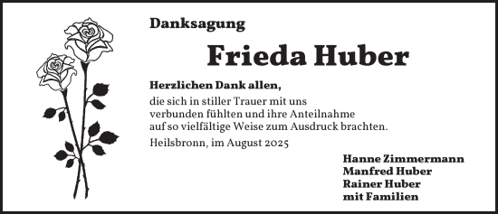 Traueranzeige von Frieda Huber von Ansbach