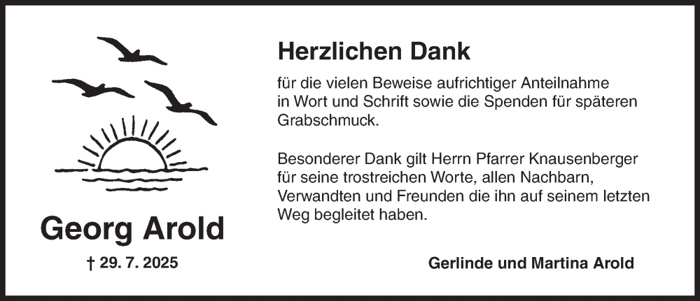  Traueranzeige für Georg Arold vom 16.08.2025 aus Ansbach