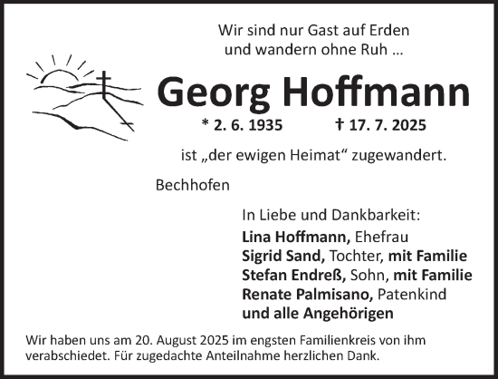 Traueranzeige von Georg Hoffmann von Dinkelsbühl/ Feuchtwangen