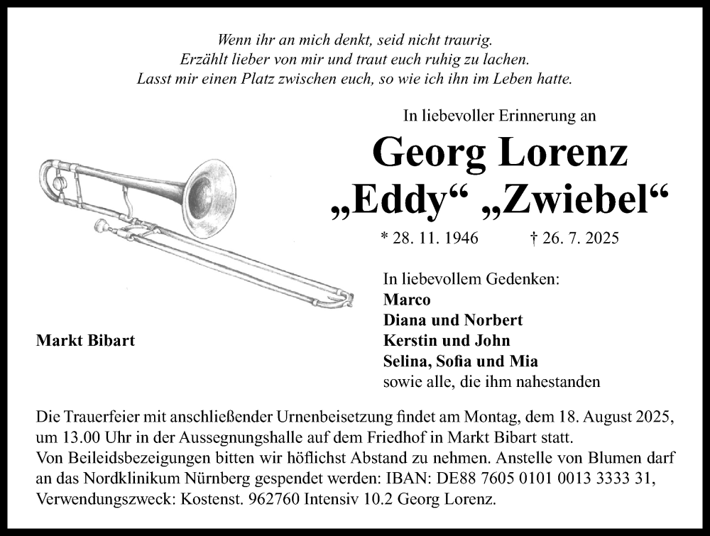  Traueranzeige für Georg Lorenz vom 02.08.2025 aus Neustadt/ Scheinfeld/ Uffenheim