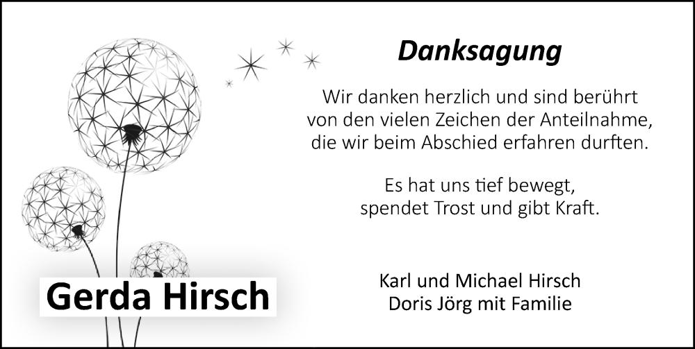  Traueranzeige für Gerda Hirsch vom 16.08.2025 aus Dinkelsbühl/ Feuchtwangen