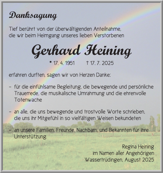 Traueranzeige von Gerhard Heining von Ansbach