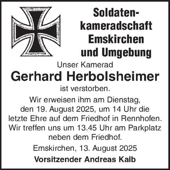 Traueranzeige von Gerhard Herbolsheimer von Neustadt/ Scheinfeld/ Uffenheim