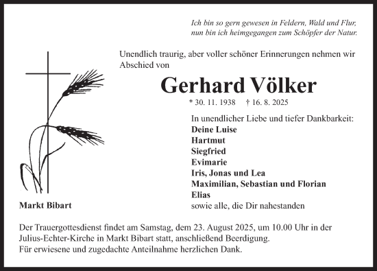 Traueranzeige von Gerhard Völker von Neustadt/ Scheinfeld/ Uffenheim