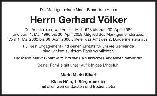 Traueranzeige von Gerhard Völker von Neustadt/ Scheinfeld/ Uffenheim