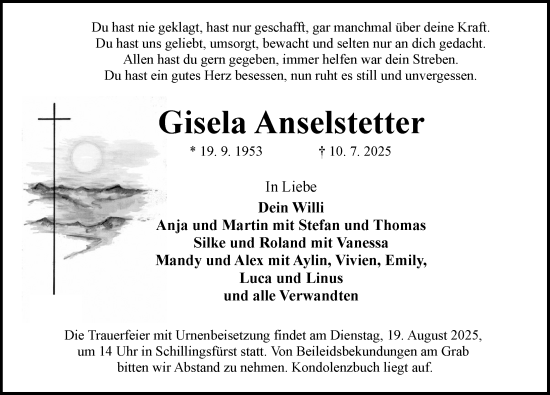 Traueranzeige von Gisela Anselstetter von Rothenburg