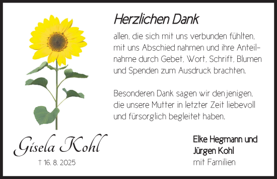 Traueranzeige von Gisela Kohl von Neustadt/ Scheinfeld/ Uffenheim