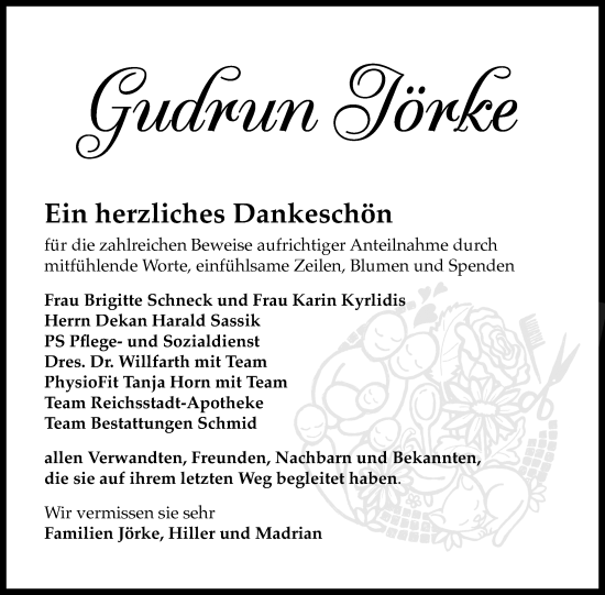 Traueranzeige von Gudrun Jörke von Rothenburg