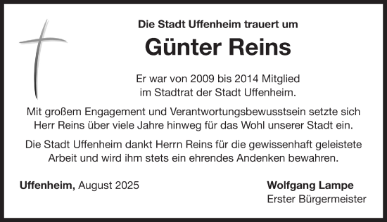 Traueranzeige von Günter Reins von Neustadt/ Scheinfeld/ Uffenheim