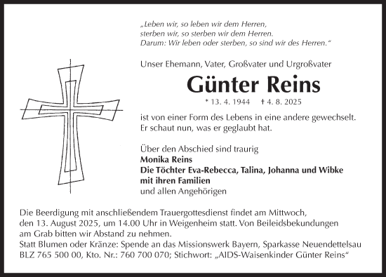 Traueranzeige von Günter Reins von GE