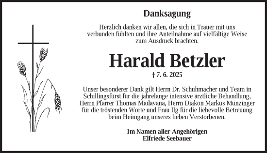 Traueranzeige von Harald Betzler von Dinkelsbühl/ Feuchtwangen