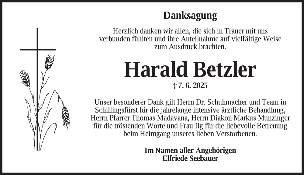  Traueranzeige für Harald Betzler vom 09.08.2025 aus Dinkelsbühl/ Feuchtwangen