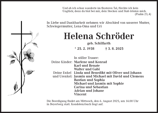 Traueranzeige von Helena Schröder von Dinkelsbühl/ Feuchtwangen