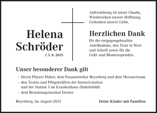 Traueranzeige von Helena Schröder von Dinkelsbühl/ Feuchtwangen