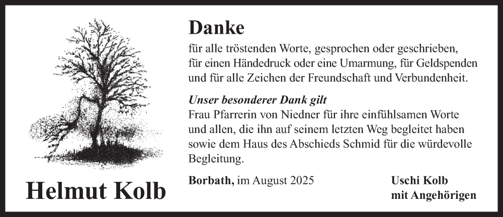  Traueranzeige für Helmut Kolb vom 16.08.2025 aus Neustadt/ Scheinfeld/ Uffenheim