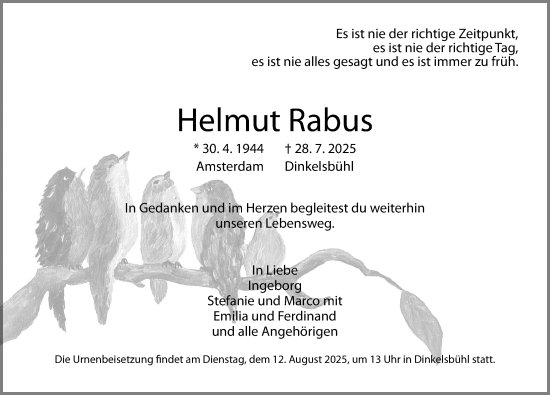 Traueranzeige von Helmut Rabus von Dinkelsbühl/ Feuchtwangen