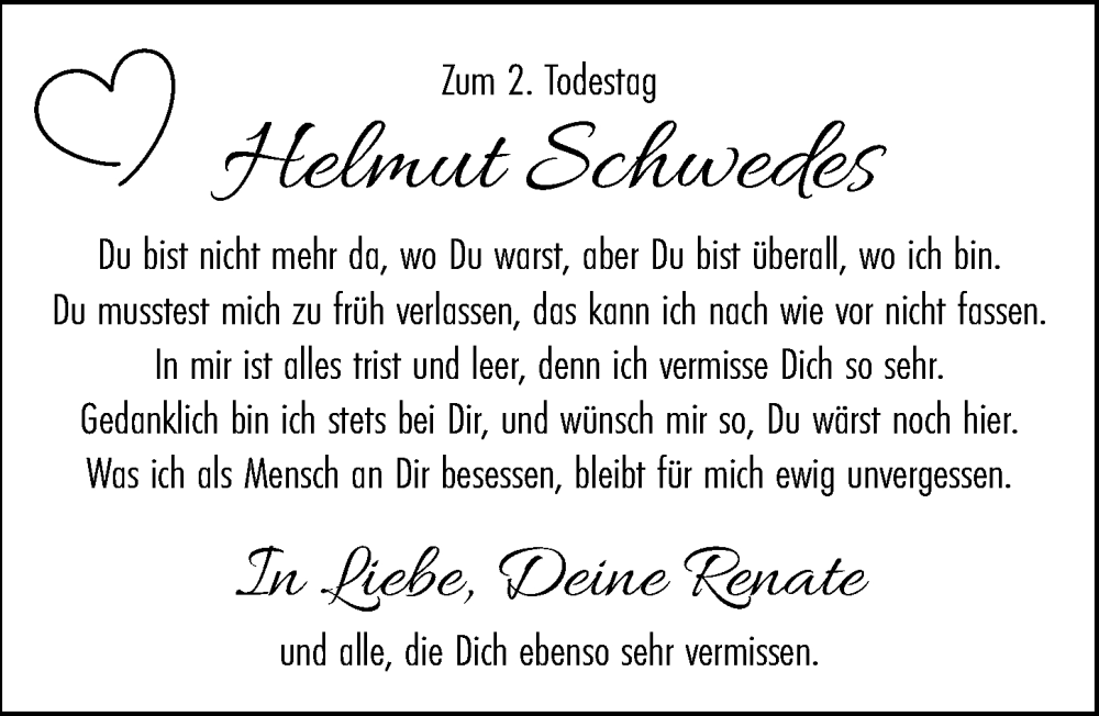  Traueranzeige für Helmut Schwedes vom 11.08.2025 aus Rothenburg