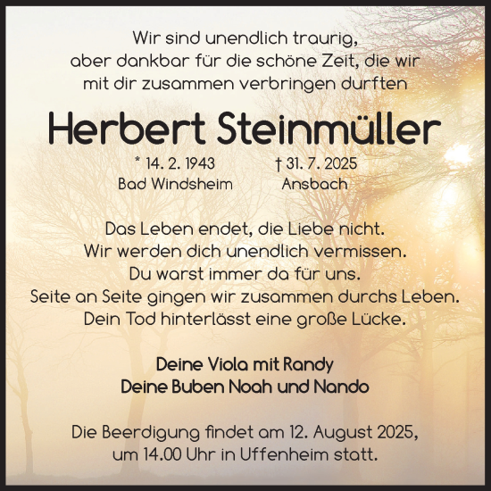 Traueranzeige von Herbert Steinmüller von Neustadt/ Scheinfeld/ Uffenheim