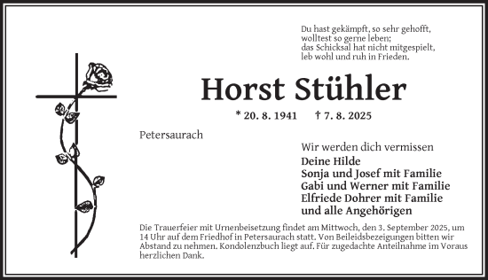 Traueranzeige von Horst Stühler von Ansbach