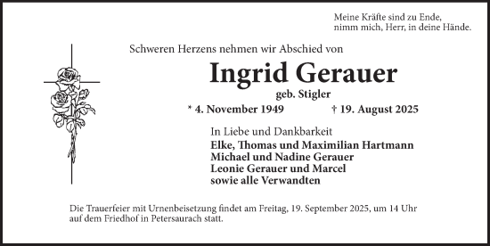 Traueranzeige von Ingrid Gerauer von Ansbach