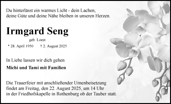Traueranzeige von Irmgard Seng von Rothenburg