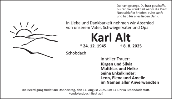 Traueranzeige von Karl Alt von Dinkelsbühl/ Feuchtwangen