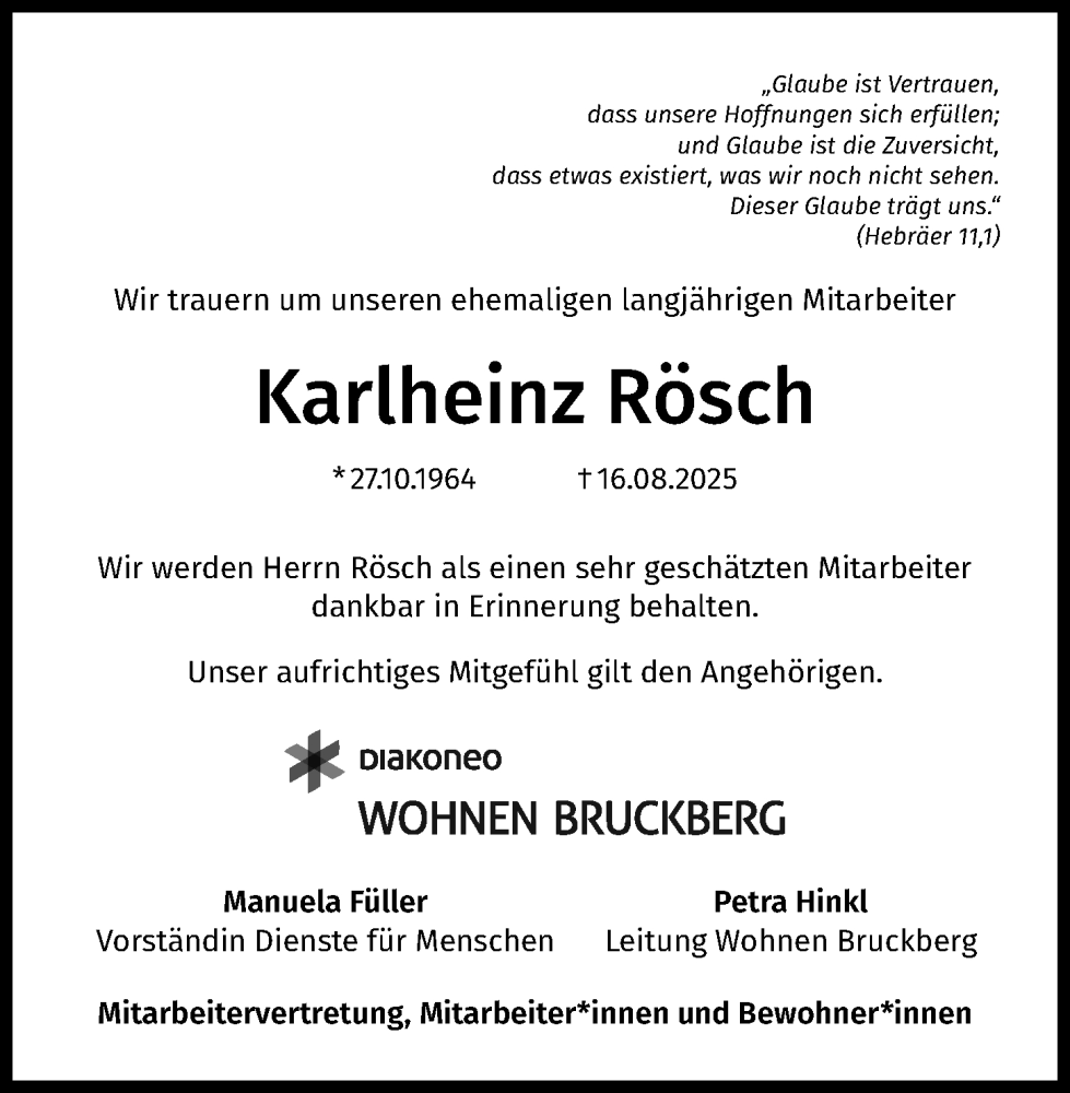  Traueranzeige für Karlheinz Rösch vom 22.08.2025 aus Ansbach