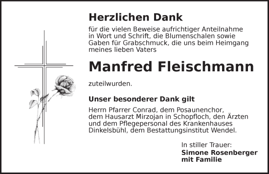 Traueranzeige von Manfred Fleischmann von Dinkelsbühl/ Feuchtwangen