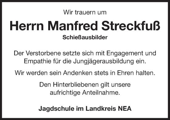 Traueranzeige von Manfred Streckfuß von Neustadt/ Scheinfeld/ Uffenheim