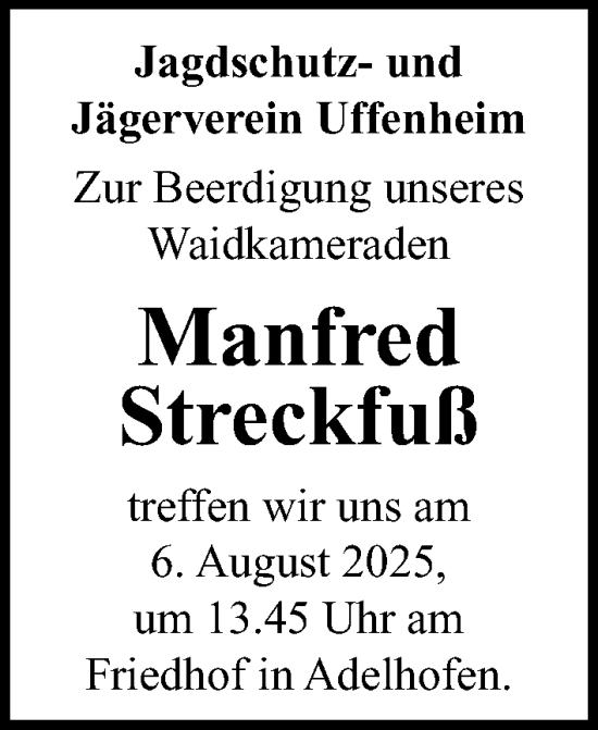 Traueranzeige von Manfred Streckfuß von Neustadt/ Scheinfeld/ Uffenheim