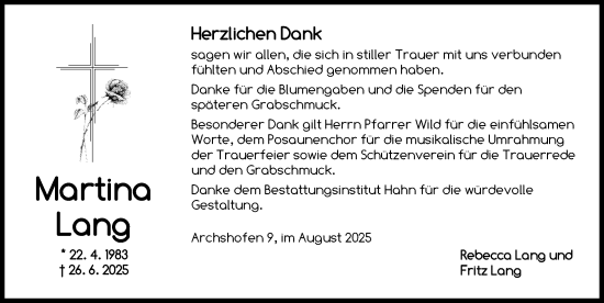 Traueranzeige von Martina Lang von Dinkelsbühl/ Feuchtwangen