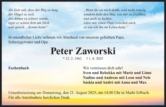 Traueranzeige von Peter Zaworski von Neustadt/ Scheinfeld/ Uffenheim