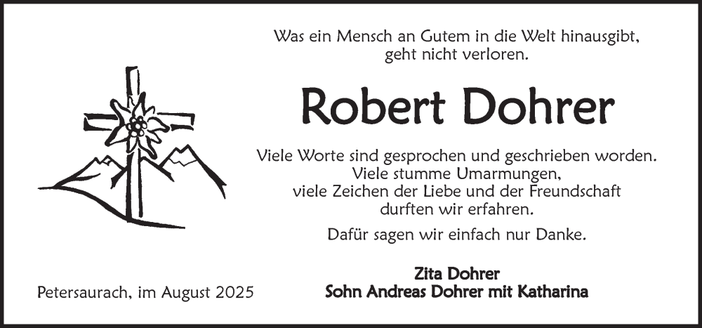  Traueranzeige für Robert Dohrer vom 09.08.2025 aus Ansbach