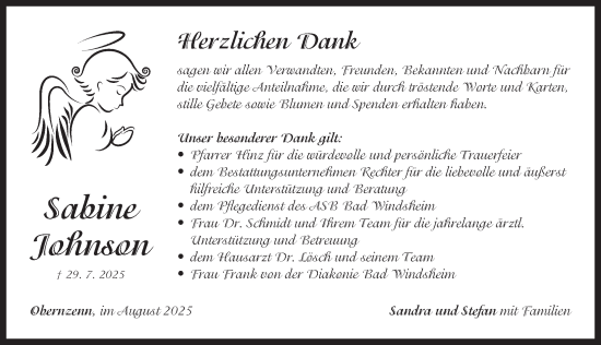 Traueranzeige von Sabine Johnson von Neustadt/ Scheinfeld/ Uffenheim