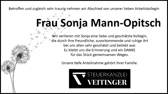 Traueranzeige von Sonja Mann-Opitsch von Dinkelsbühl/ Feuchtwangen