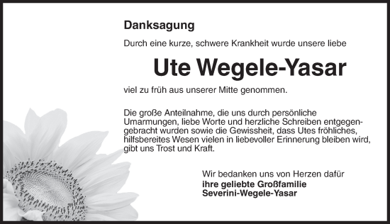 Traueranzeige von Ute Wegele-Yasar von Rothenburg