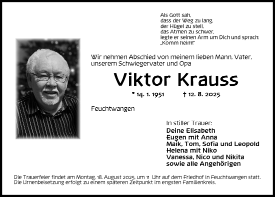 Traueranzeige von Viktor Krauss von Dinkelsbühl/ Feuchtwangen