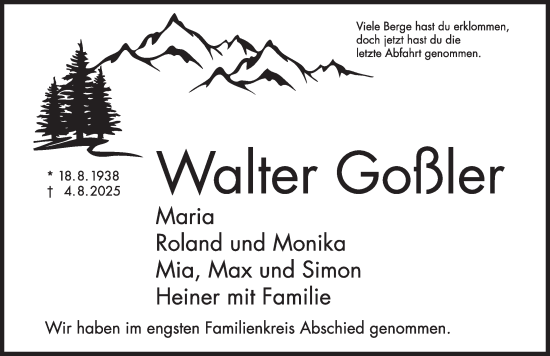 Traueranzeige von Walter Goßler von Neustadt/ Scheinfeld/ Uffenheim